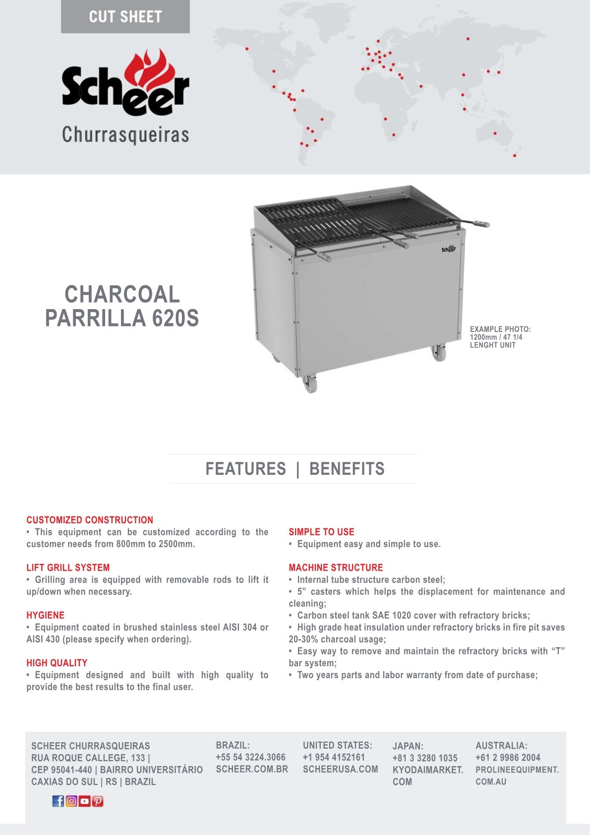 Scheer Proline Parrilla 620 - 1800mm 4 Section Charcoal/Wood Grill