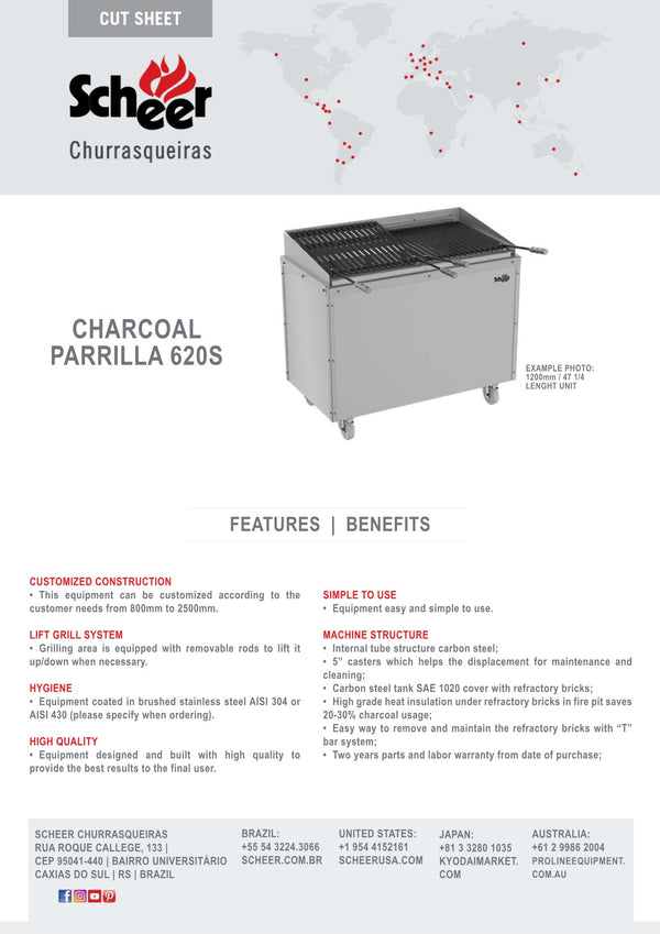 Scheer Proline Parrilla 620 - 1800mm 4 Section Charcoal/Wood Grill