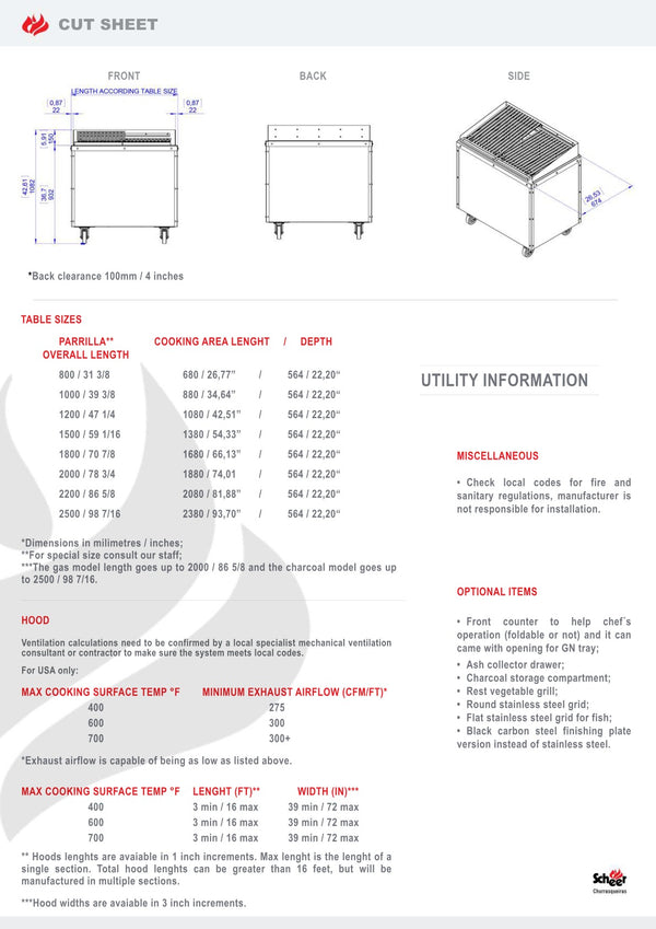 Scheer Proline Parrilla 620 - 1800mm 4 Section Charcoal/Wood Grill