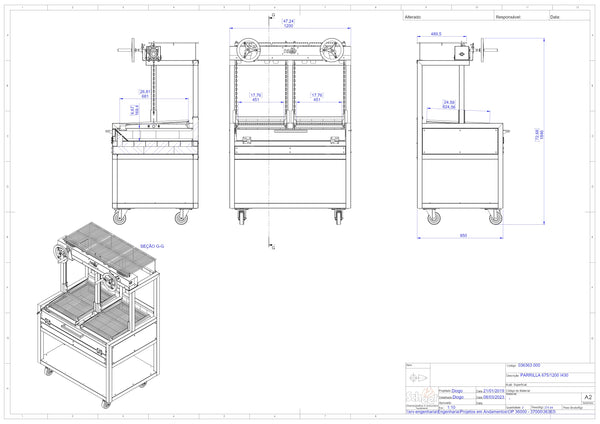 Scheer Proline Parrilla 675 - 1200mm Charcoal/Wood Double Grill