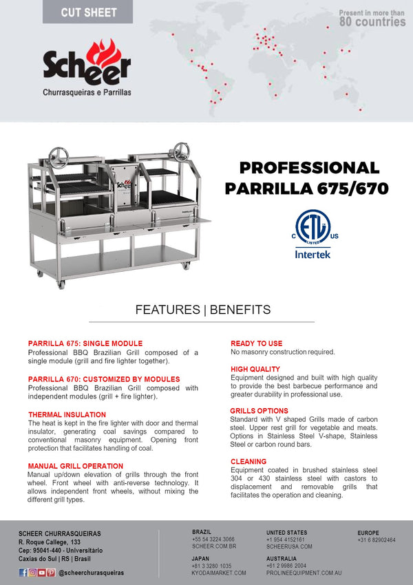 Scheer Proline Parrilla 675 - 1200mm Charcoal/Wood Double Grill