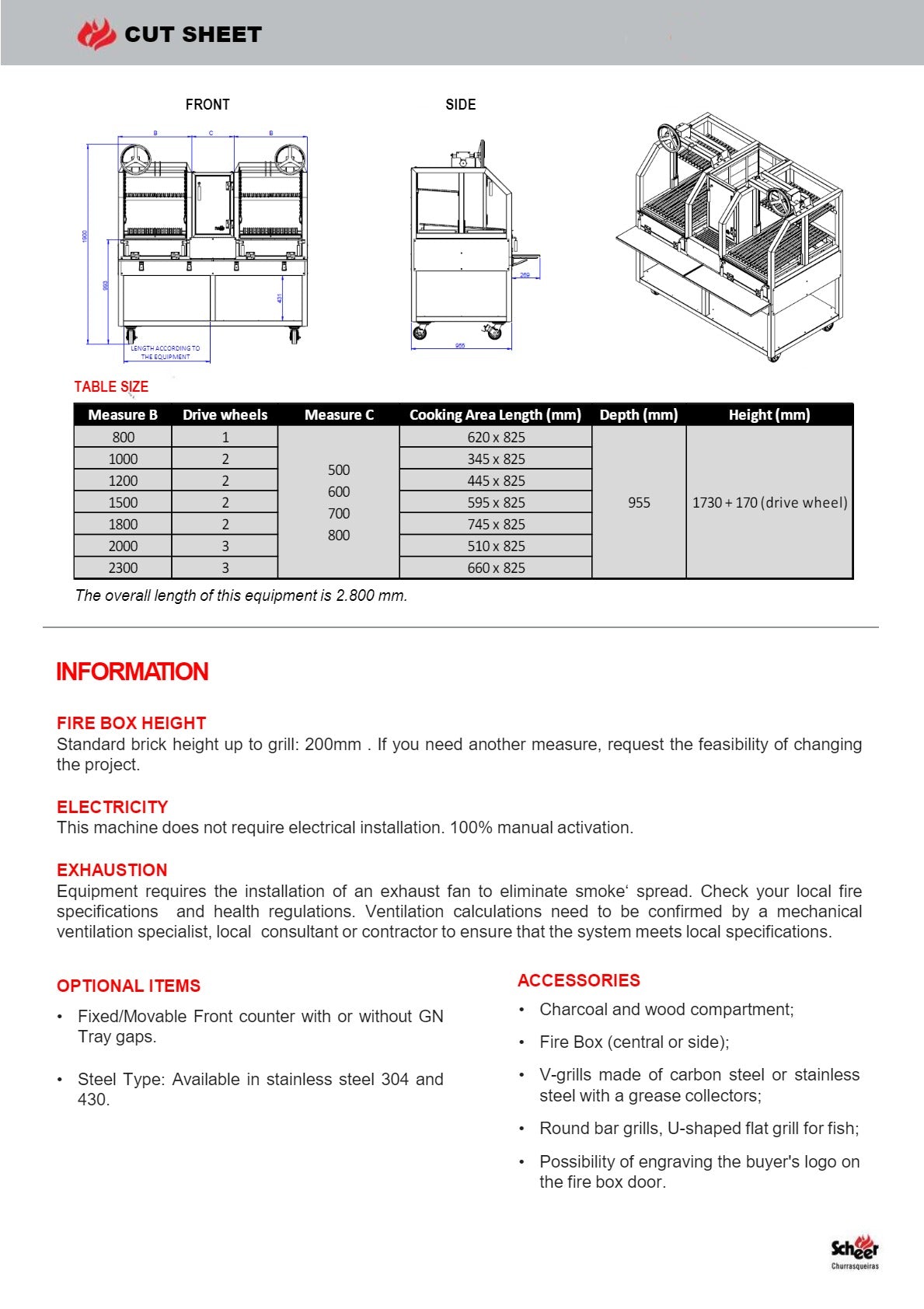Scheer Proline Parrilla 675 - 1200mm Charcoal/Wood Double Grill