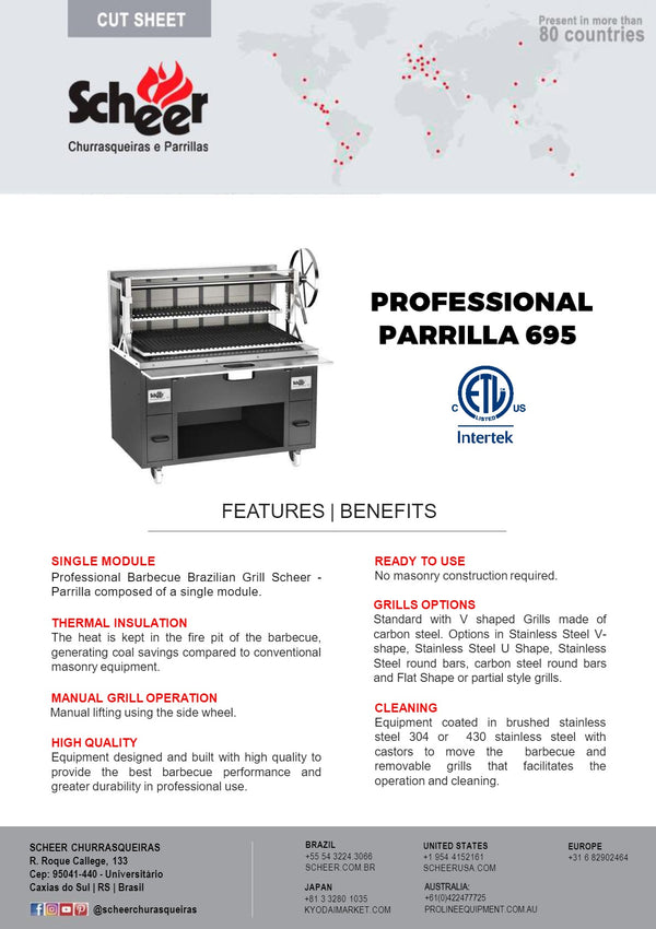 Scheer Proline Parrilla 695 - 1200mm Charcoal/Wood Parrilla Grill
