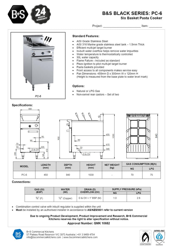 B+S Black PC-6 - Six Basket Pasta Cooker