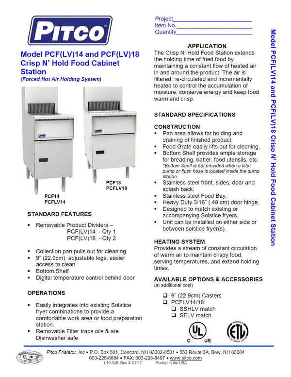Pitco PCF-18 - Crisp N Hold Food Cabinet