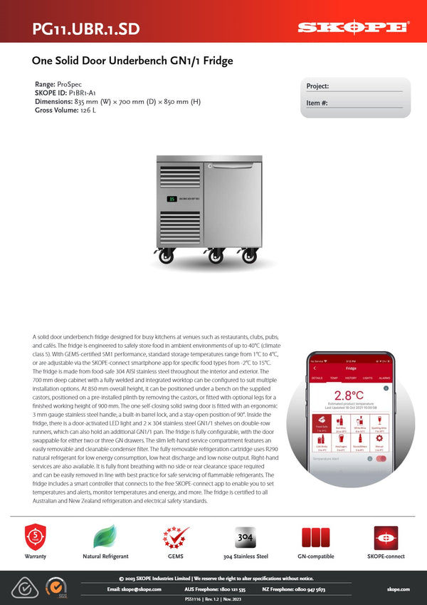 SKOPE PG11.UBR.1.SD - Under Bench Fridge