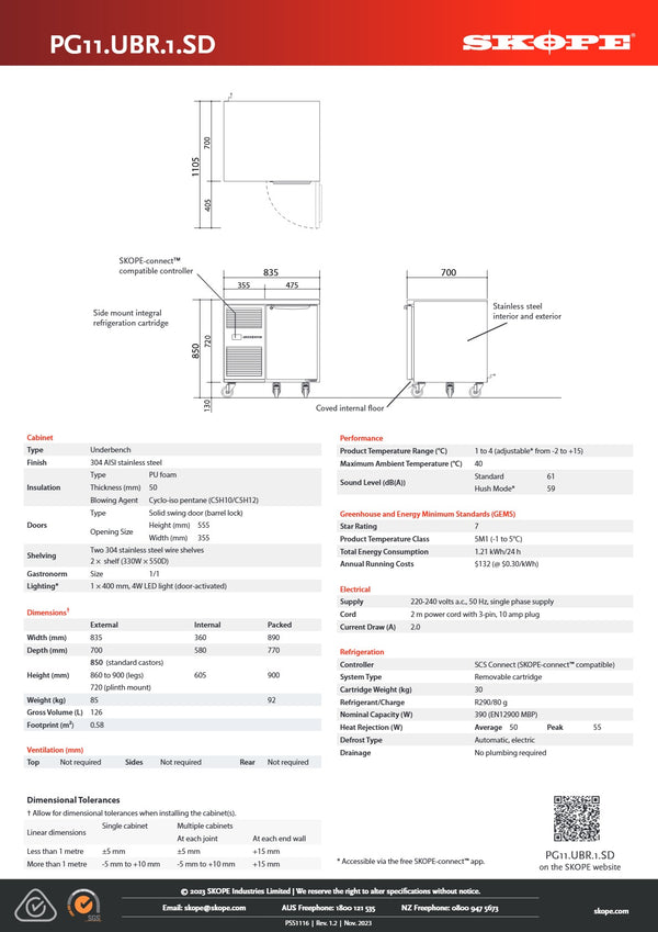 SKOPE PG11.UBR.1.SD - Under Bench Fridge
