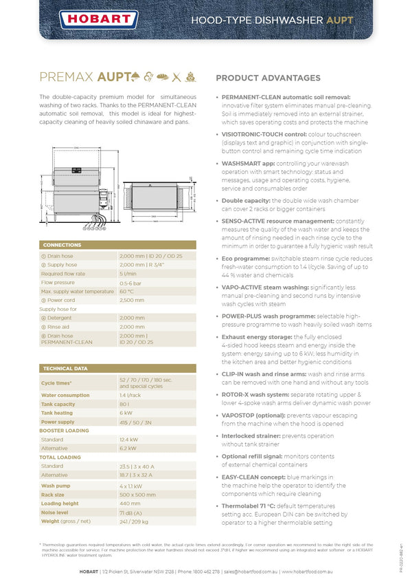 Hobart Premax AUPT - Double Rack Pass Through Dishwasher