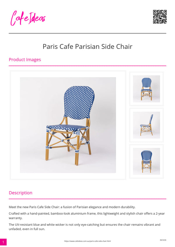 Paris Cafe Parisian Side Chair