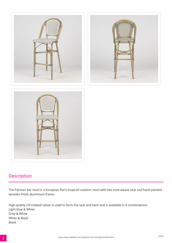 Parisian Bar Stool - Light Bamboo