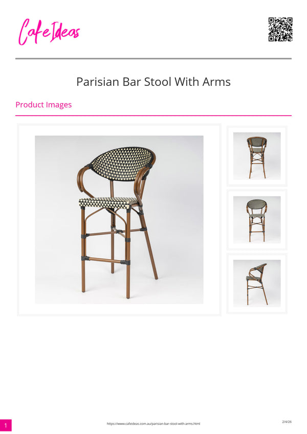 Parisian Bar Stool with Arms - Coffee