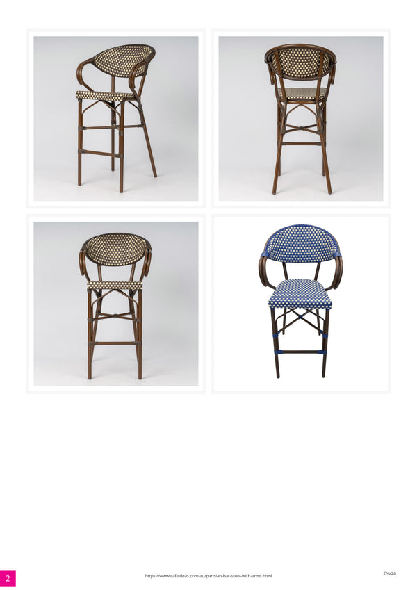 Parisian Bar Stool with Arms - Light Bamboo