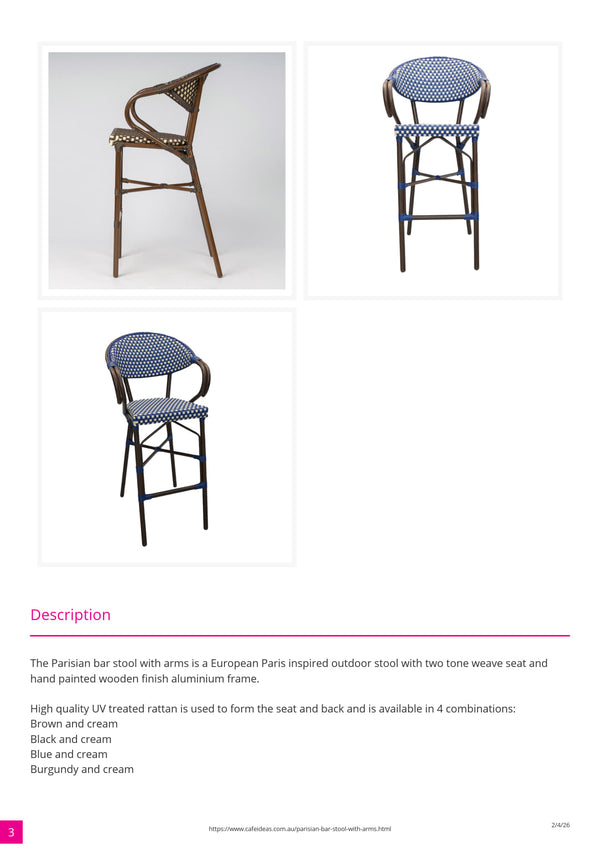 Parisian Bar Stool with Arms - Coffee