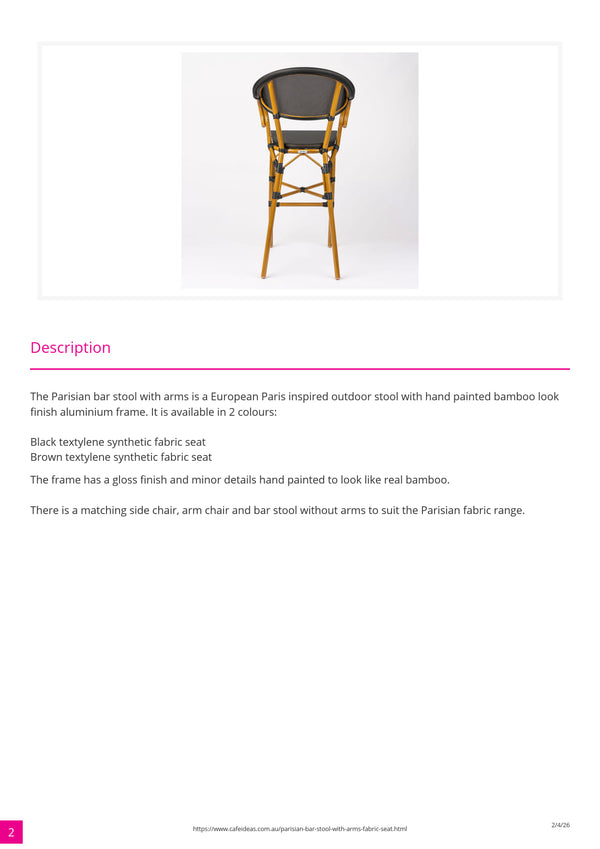 Parisian Bar Stool with Arms Fabric Seat