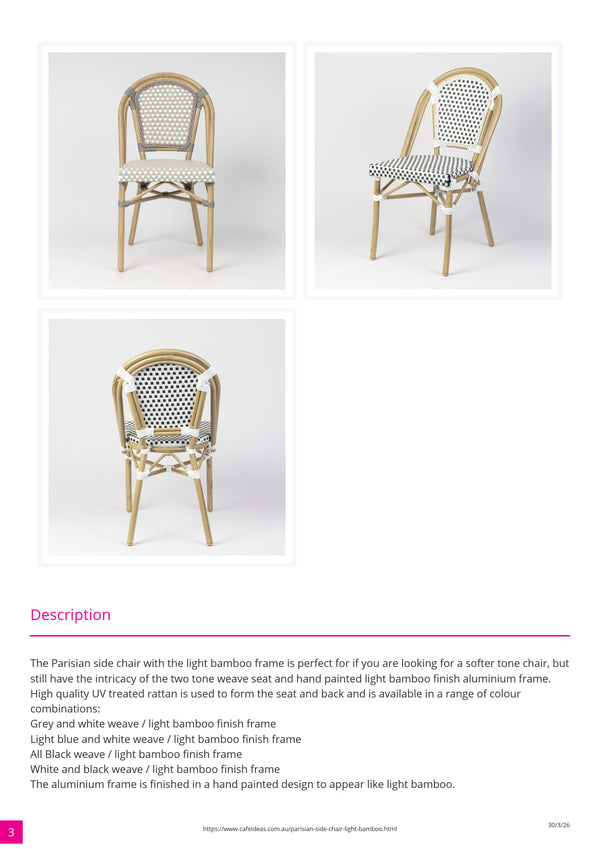 Parisian Bistro Chair - Light Bamboo