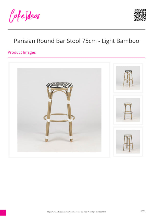 Parisian Round Bar Stool 75cm - Light Bamboo