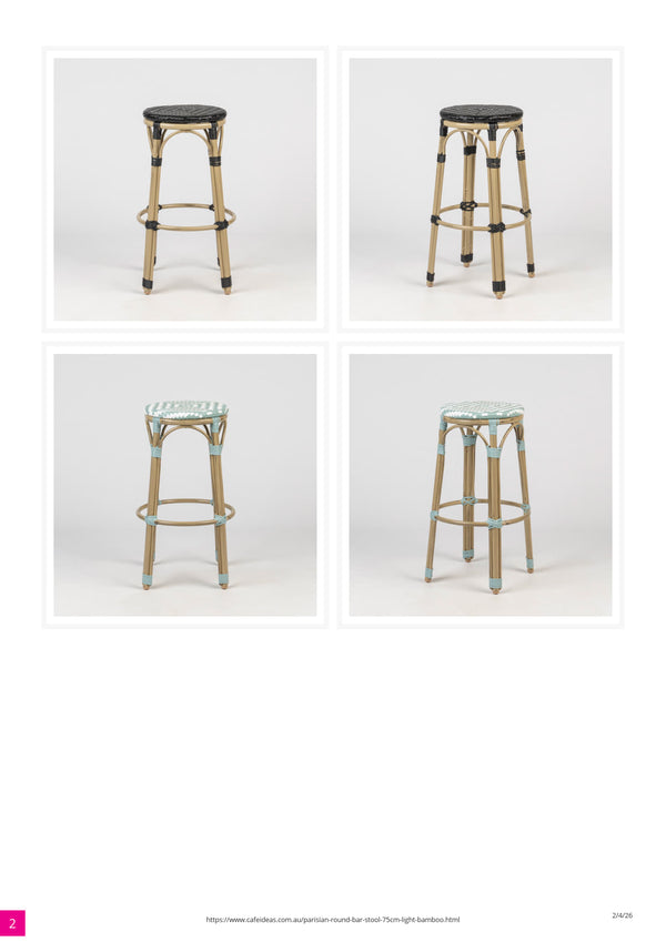 Parisian Round Bar Stool 75cm - Light Bamboo