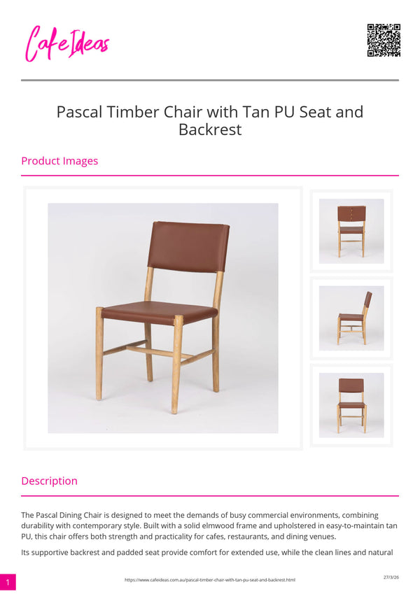 Pascal Timber Chair with Tan PU Seat And Backrest