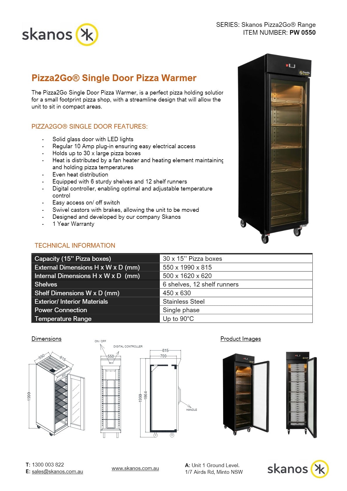 Skanos Pizza2Go - Single Door Pizza Warmer