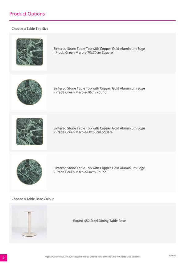 Prada Green Marble Sintered Stone with 450 Table Base