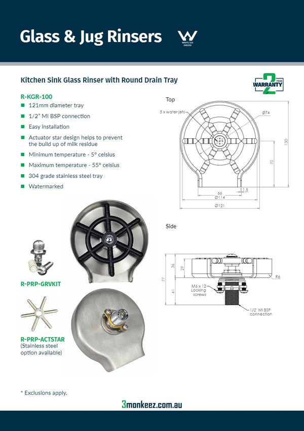 3Monkeez R-KGR-100 - Kitchen Sink Glass Rinser