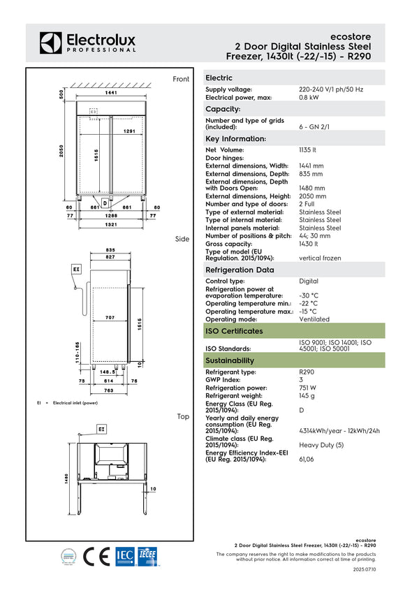 Electrolux Professional ecostore RE4142FF - Two Door Upright Freezer