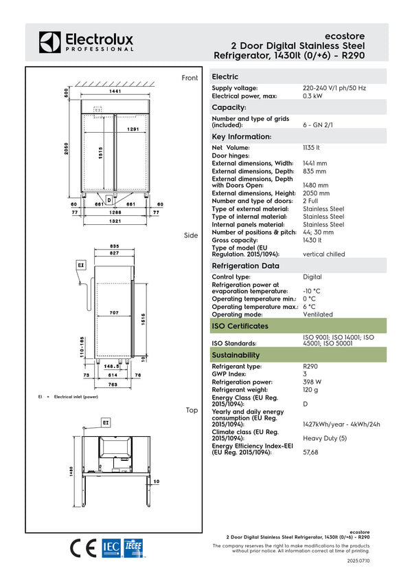 Electrolux Professional ecostore RE4142FR - Two Door Upright Refrigerator