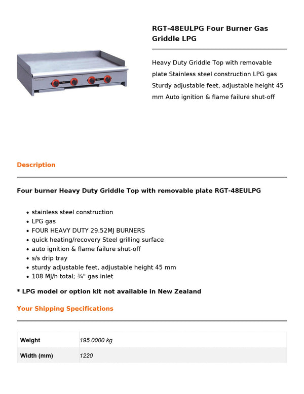 Gasmax RGT-48ELPG - 4 Burner Griddle