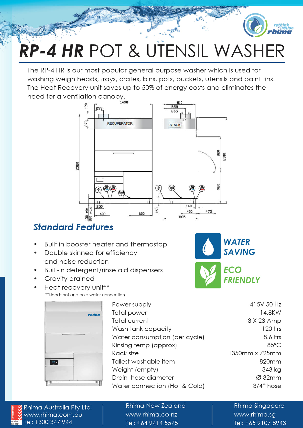 Rhima RP4 HR - Pot and Utensil Washer with Heat Recovery Unit