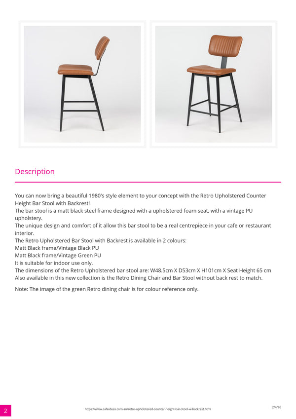 Retro Upholstered Counter Height Bar Stool with Backrest