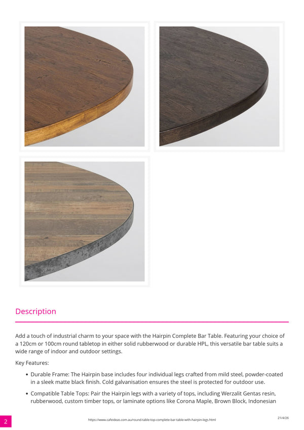 Round Table Top Complete Bar Table with Hairpin Legs