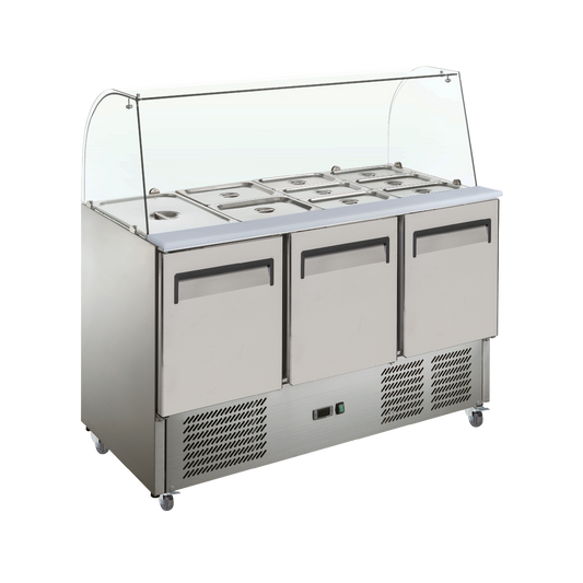 Exquisite SBC380 - Three Door Prep Fridge with Glass Canopy