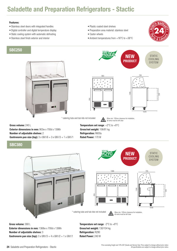 Exquisite SBC250 - Two Door Prep Fridge with Glass Canopy
