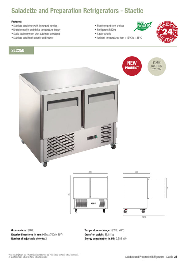 Exquisite SLC250 - Two Solid Door Underbench Fridge