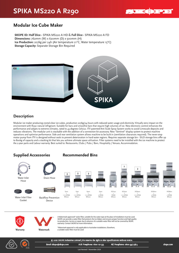 SKOPE SPIKA MS220 A FD - Full Dice Modular Ice Cube Maker