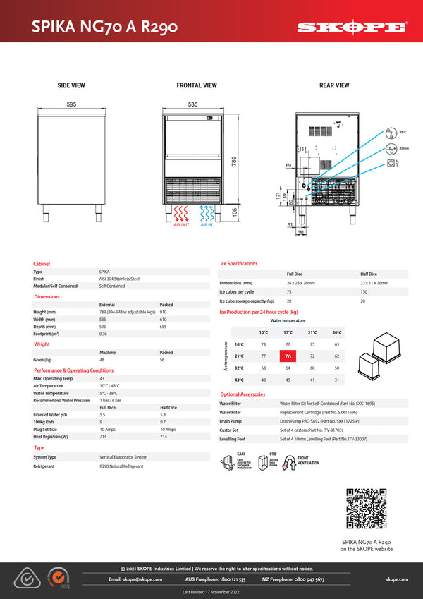 SKOPE SPIKA NG70A FD - Full Dice Self-Contained Ice Cube Maker