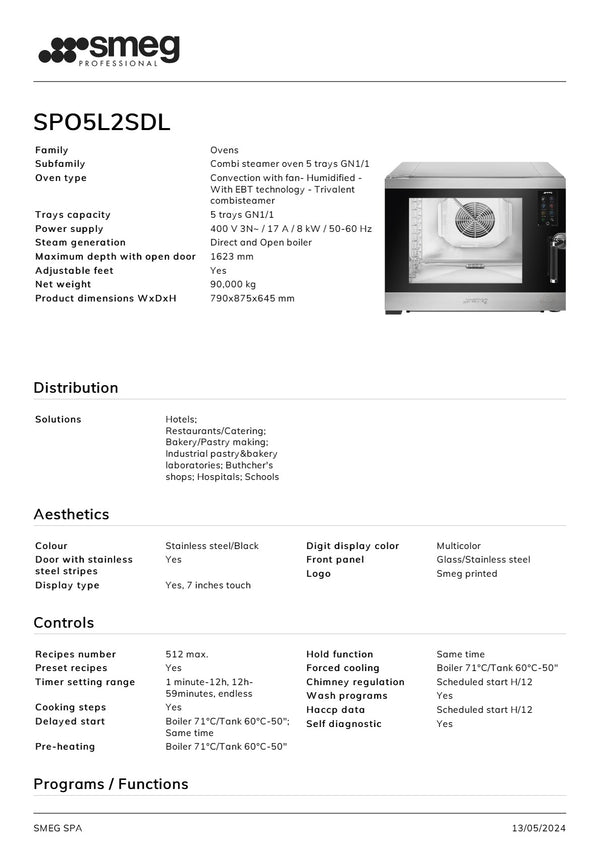 Smeg Professional Galileo SPO5L2SDL - 5 Tray Combi Oven