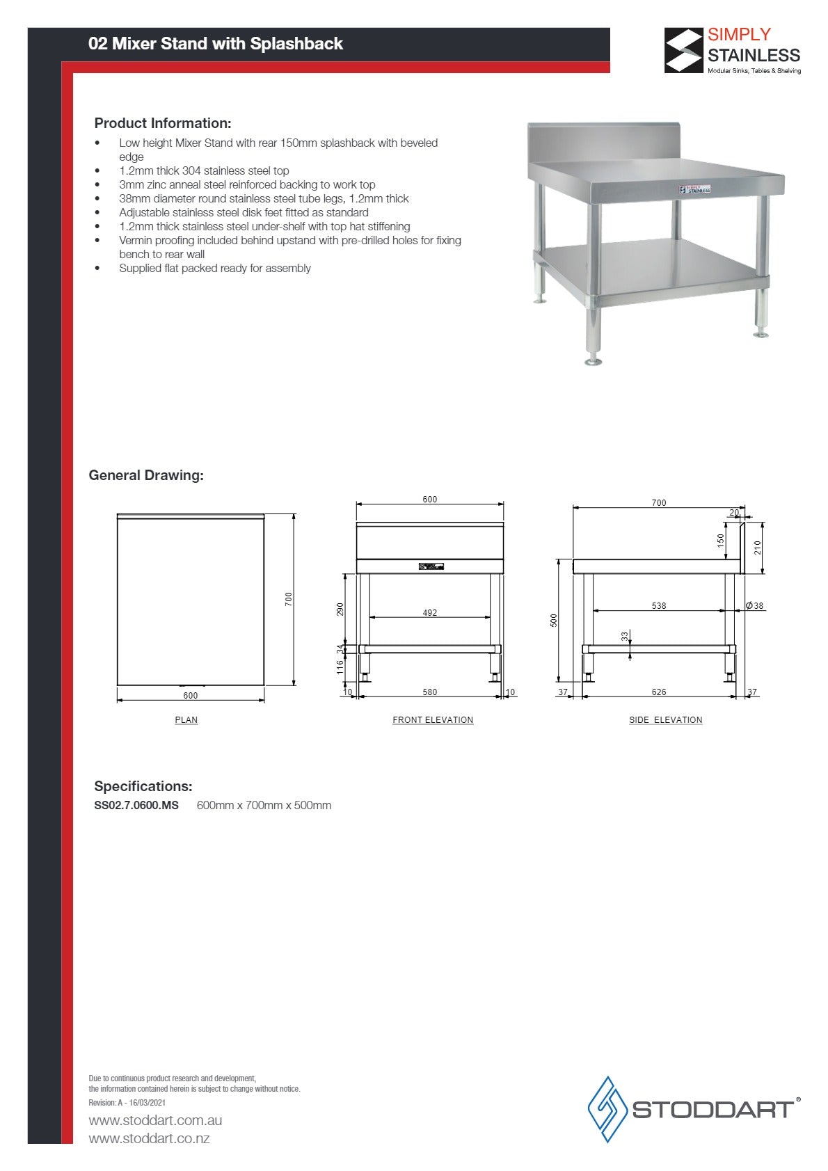 Simply Stainless SS02.7.0600.MS - Stainless Steel Mixer Stand