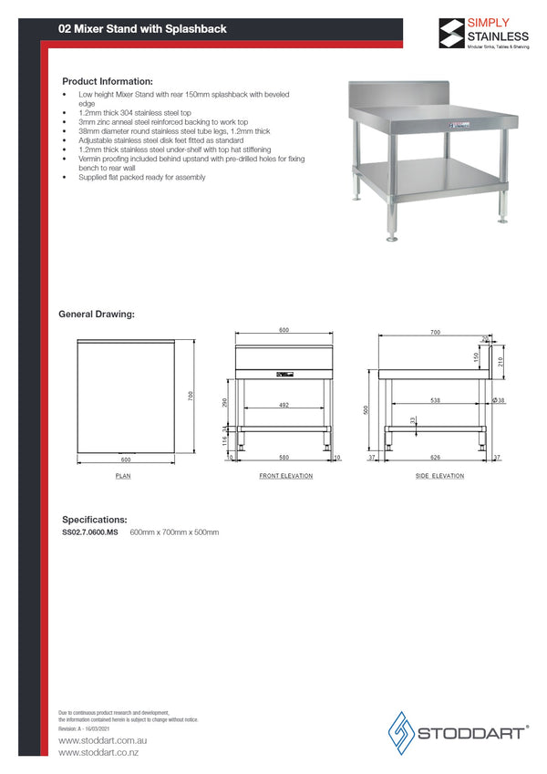 Simply Stainless SS02.7.0600.MS - Stainless Steel Mixer Stand