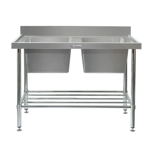 Simply Stainless SS06.7.1200 - Stainless Steel Double Sink Bench with Splashback