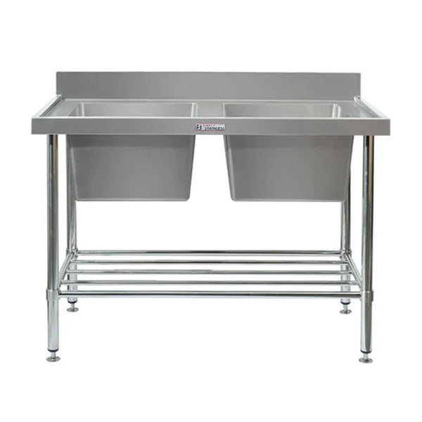 Simply Stainless SS06.7.1200 - Stainless Steel Double Sink Bench with Splashback