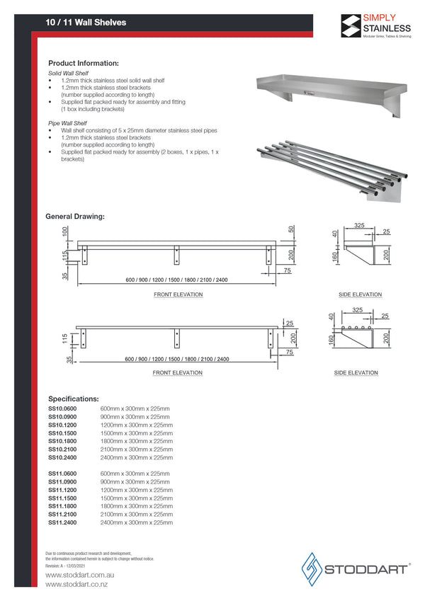 Simply Stainless SS10.1800 - Stainless Steel Wall Shelf
