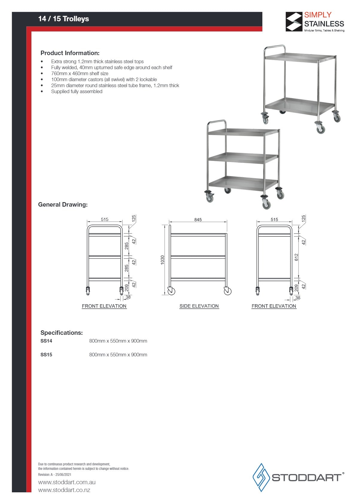 Simply Stainless SS14 - Stainless Steel Two Tier Trolley