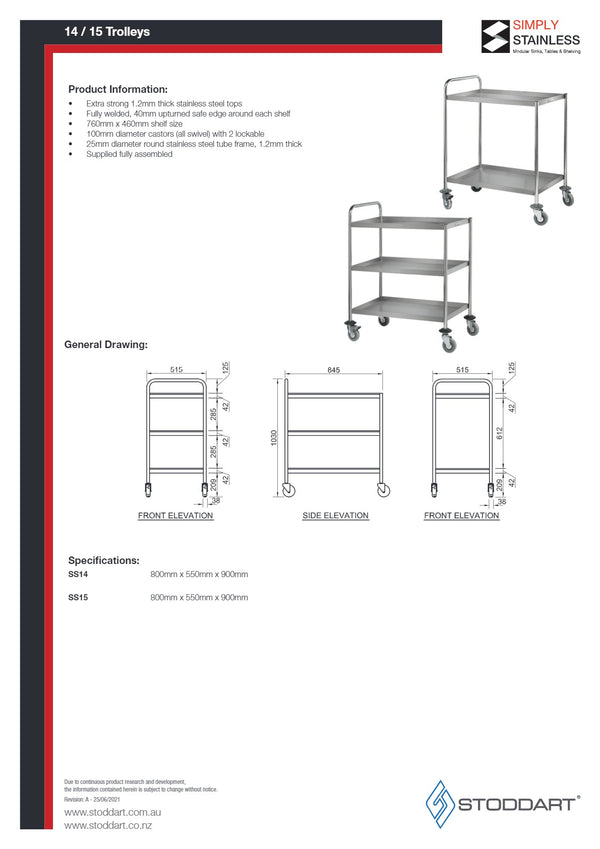 Simply Stainless SS15 - Stainless Steel Three Tier Trolley
