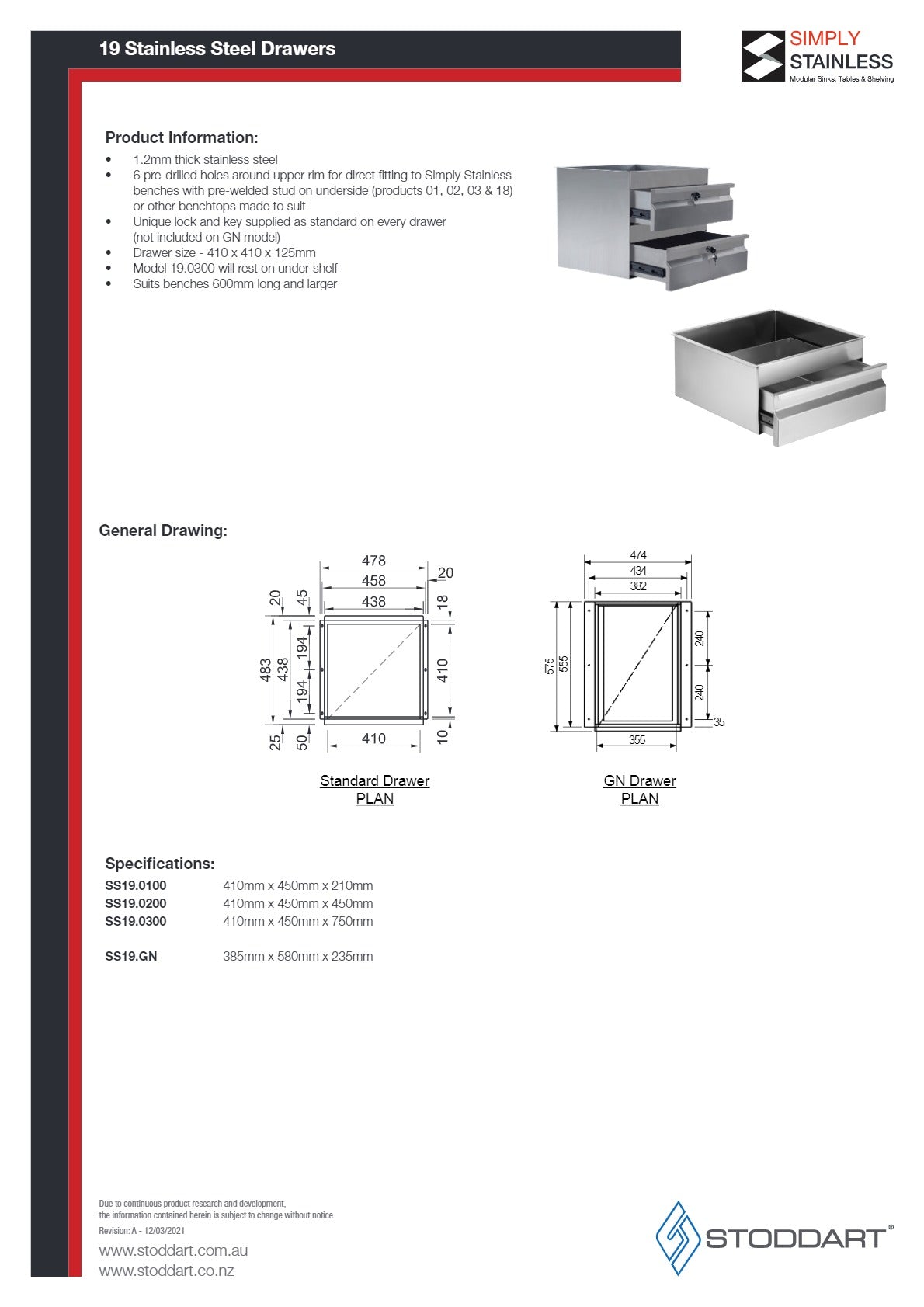 Simply Stainless SS19.0200 - Stainless Steel Drawers