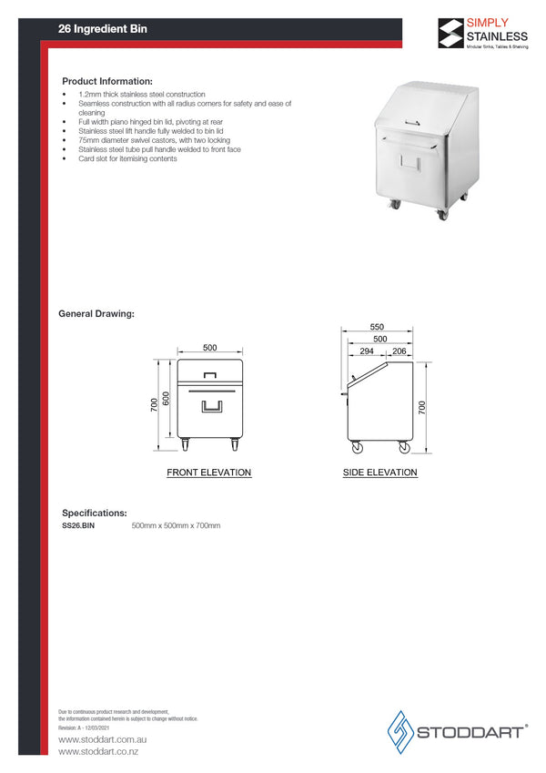 Simply Stainless SS26.BIN - Stainless Steel Ingredient Bin