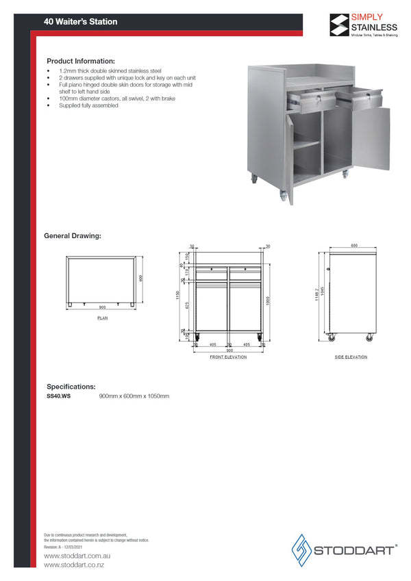 Simply Stainless SS40.WS - Stainless Steel Waiter's Station