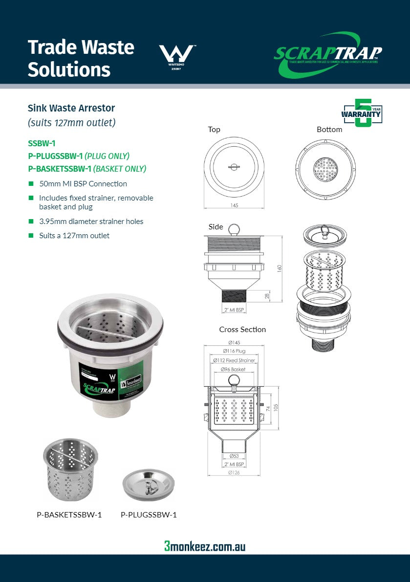 3Monkeez SSBW-1 - Sink Waste Arrestor