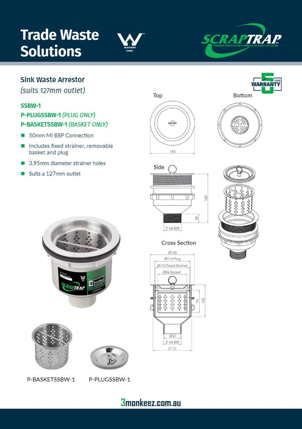 3Monkeez SSBW-1 - Sink Waste Arrestor