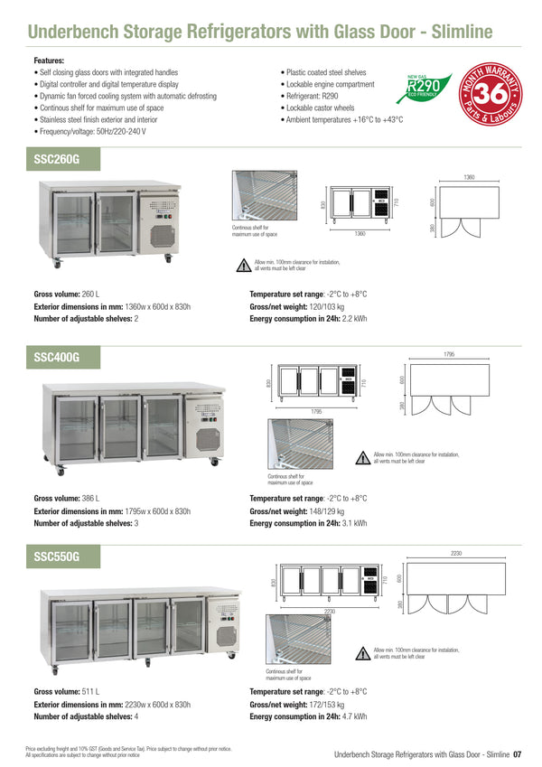 Exquisite SSC550G - Four Glass Door Underbench Fridge